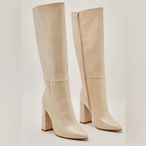 Nasty gal Faux Leather Croc Knee High Pointed Boots women’s boots size 37(6)US - Picture 4 of 14